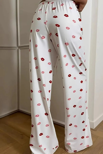Lips Print Wide Leg Pants - Premium Women Pants from Trendsi - Just $22.99! Shop now at Handbags Specialist Headquarter