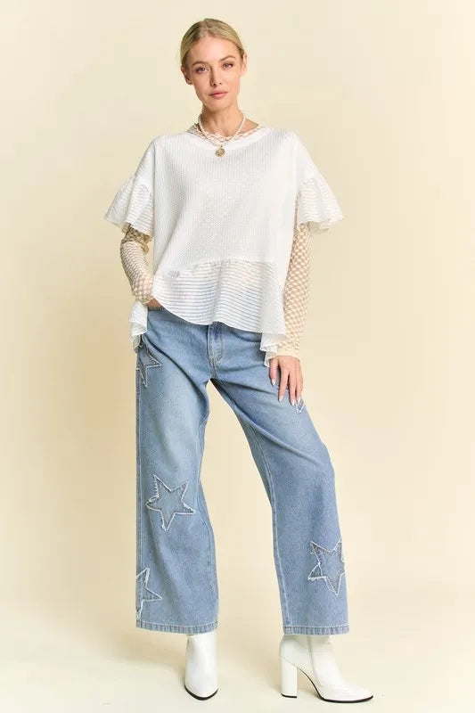 Davi & Dani Waffle Knit Bodice Ruffle Bottom Detail Top - Premium  from Trendsi - Just $40.99! Shop now at Handbags Specialist Headquarter