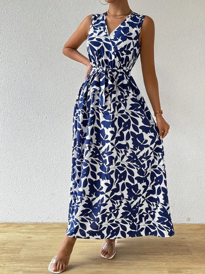Printed Surplice Sleeveless Maxi Dress - Premium Maxi Dress from Trendsi - Just $43.99! Shop now at Handbags Specialist Headquarter