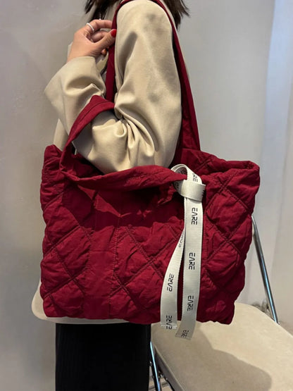 Quilted Nylon Large Tote Bag - Premium Tote Bag from Trendsi - Just $39.99! Shop now at Handbags Specialist Headquarter