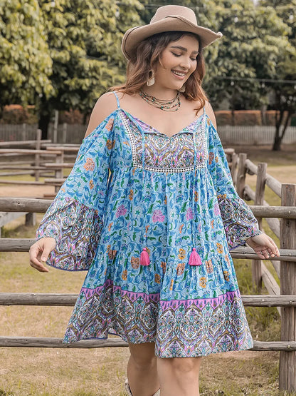Plus Size Printed Long Sleeve Mini Dress - Premium Dresses from Trendsi - Just $41.99! Shop now at Handbags Specialist Headquarter