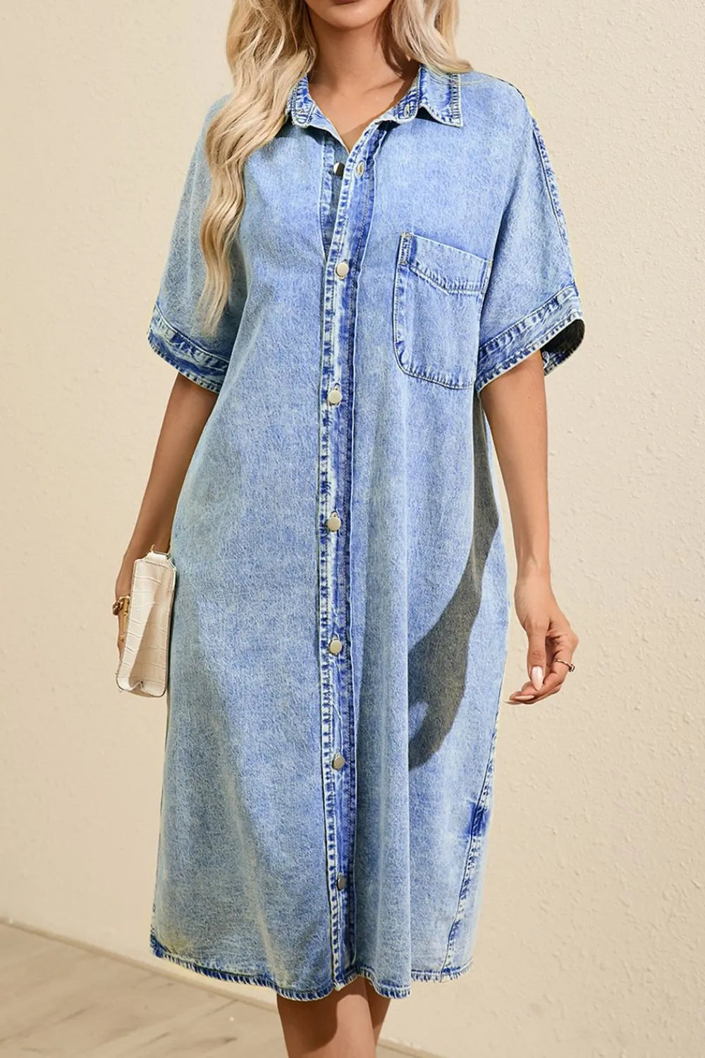 Oversized Button Down Denim Shirt Dress - Premium Women / Jeans & Denim from Trendsi - Just $65.94! Shop now at Handbags Specialist Headquarter