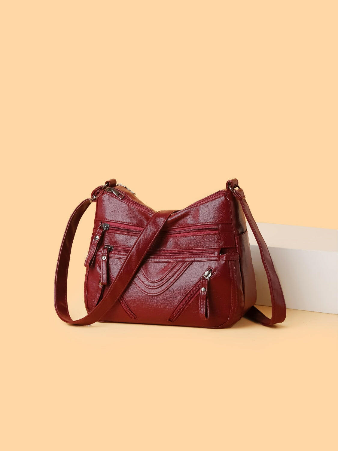 PU Multi-Compartment Crossbody Bag.