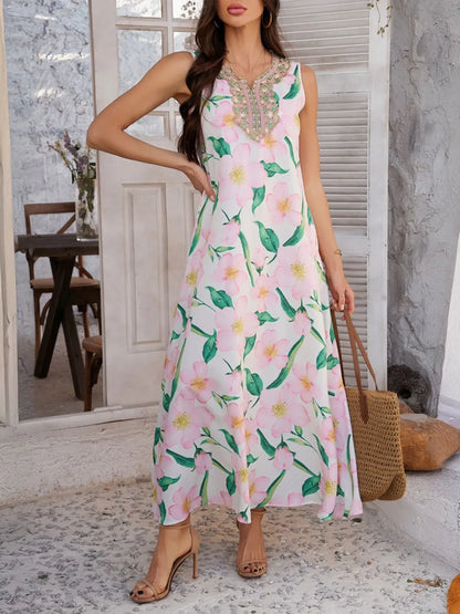 Devine Printed Sleeveless Maxi Dress - Premium Maxi Dress from Trendsi - Just $28.99! Shop now at Handbags Specialist Headquarter