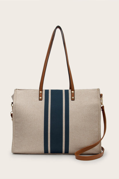 Striped Tote Bag - Premium Tote Bag from Trendsi - Just $57.99! Shop now at Handbags Specialist Headquarter