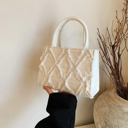 Diamond Pattern Fringe Edge Tote Bag - Premium Tote Bag from Trendsi - Just $39.99! Shop now at Handbags Specialist Headquarter