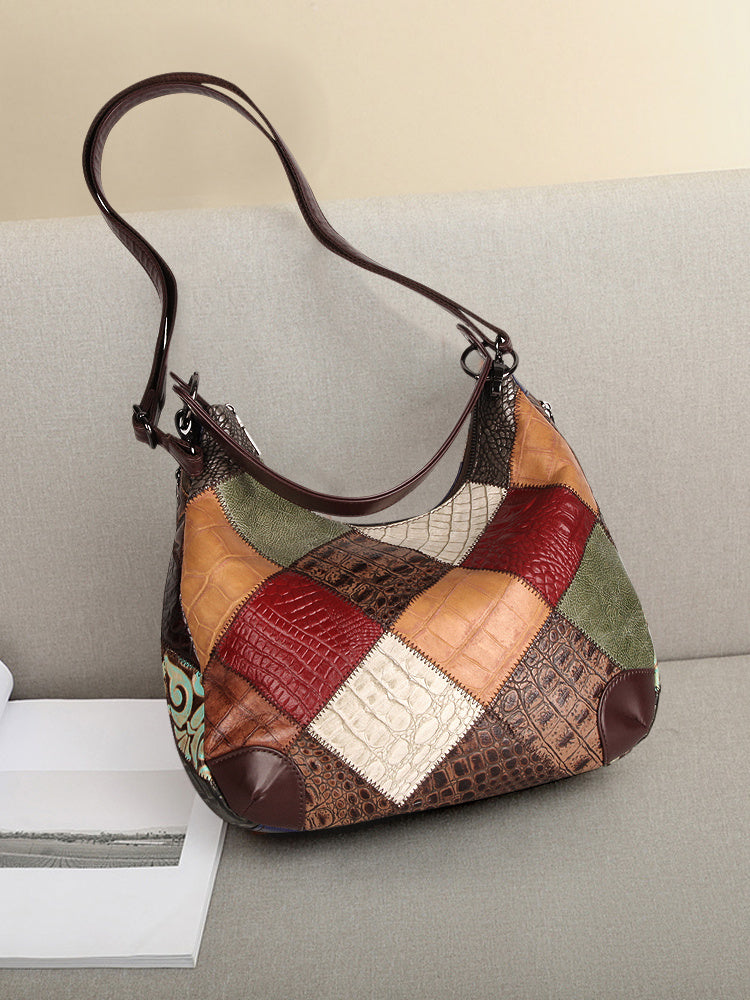 Grandeur Stitch Leather Shoulder Tote Bag