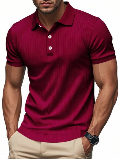 Men's Full Size Ribbed Short Sleeve Polo Plus Size - Premium Men's Polo shirt from Trendsi - Just $30.99! Shop now at Handbags Specialist Headquarter