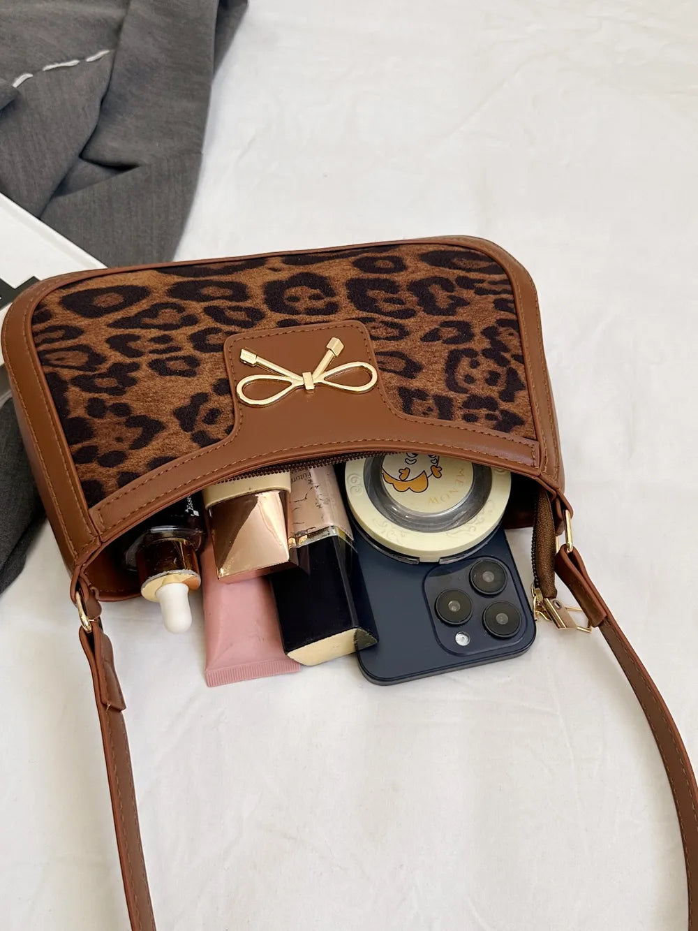Bow Leopard PU Leather Handbag - Premium handbags from Trendsi - Just $18.99! Shop now at Handbags Specialist Headquarter