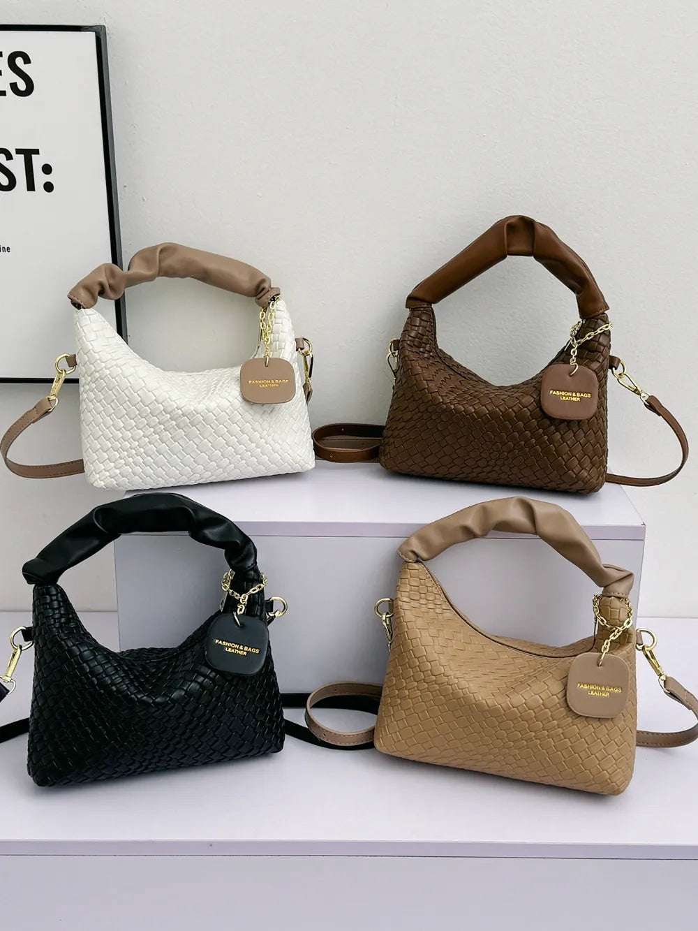 PU Leather Woven Crossbody Bag - Premium Crossbody Bag from Trendsi - Just $27.99! Shop now at Handbags Specialist Headquarter