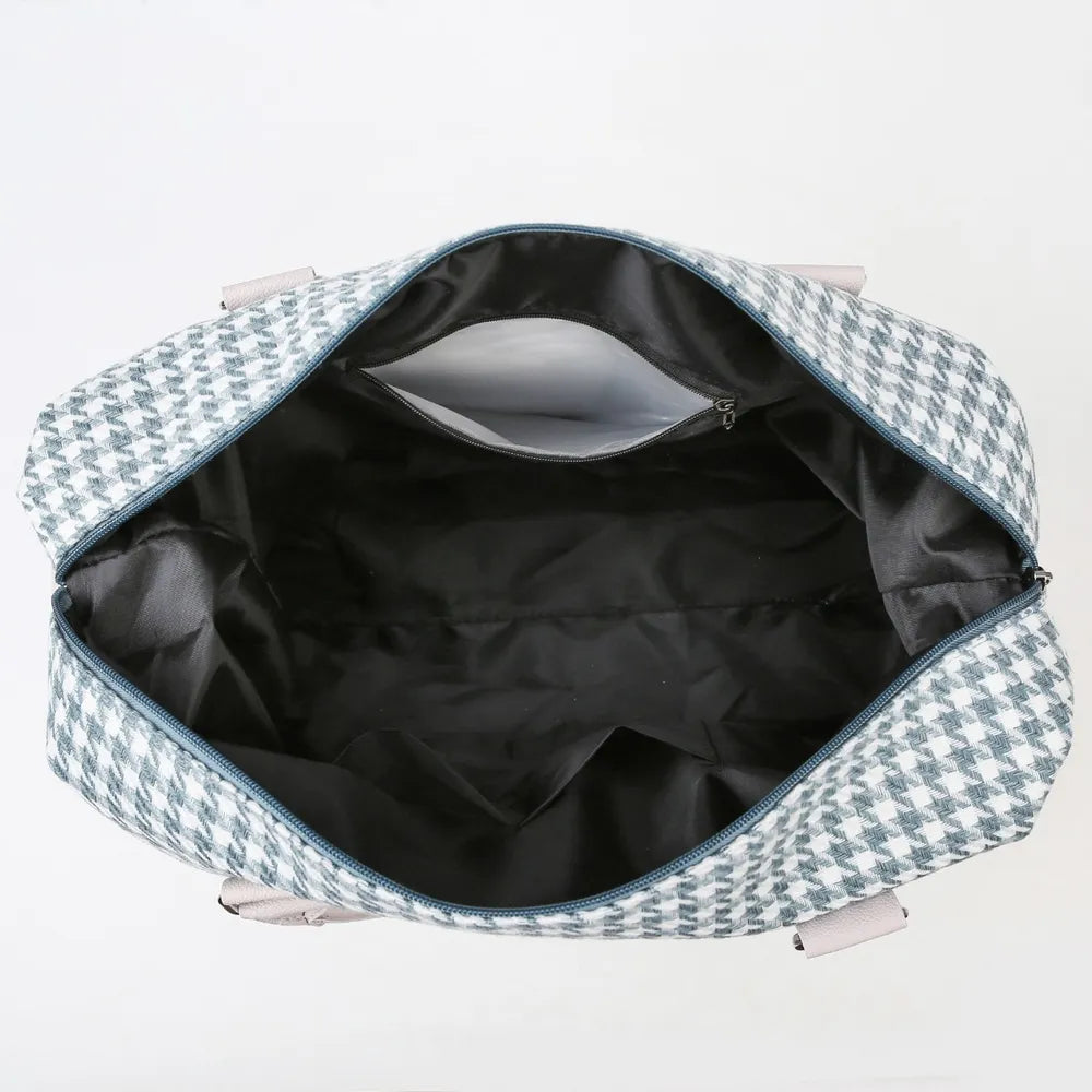 Houndstooth Canvas Travel Bag - Premium travel-bag from Trendsi - Just $44.99! Shop now at Handbags Specialist Headquarter