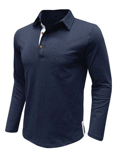 Men's Long Sleeve Polo Shirt with Chest Pocket - Premium Men's Polo shirt from Trendsi - Just $45.04! Shop now at Handbags Specialist Headquarter