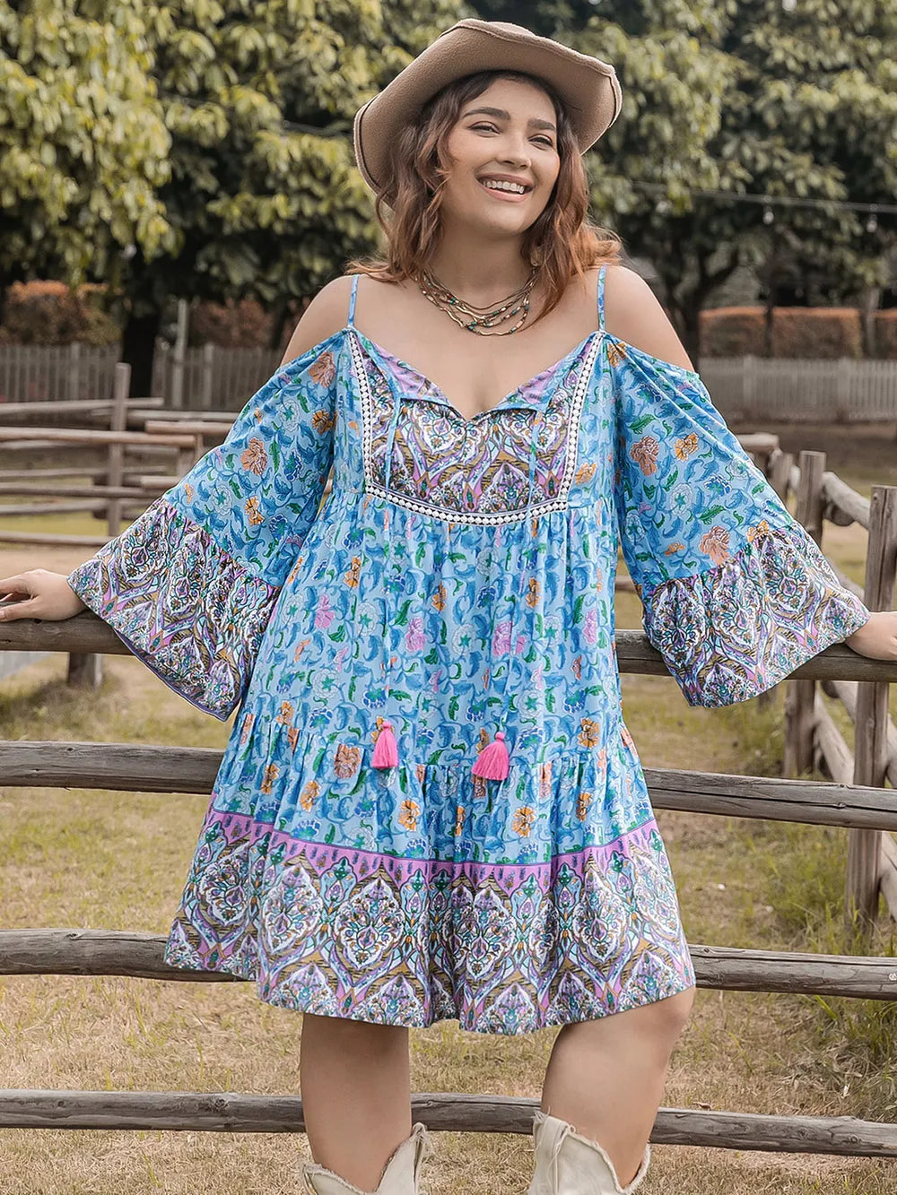 Plus Size Printed Long Sleeve Mini Dress - Premium Dresses from Trendsi - Just $41.99! Shop now at Handbags Specialist Headquarter