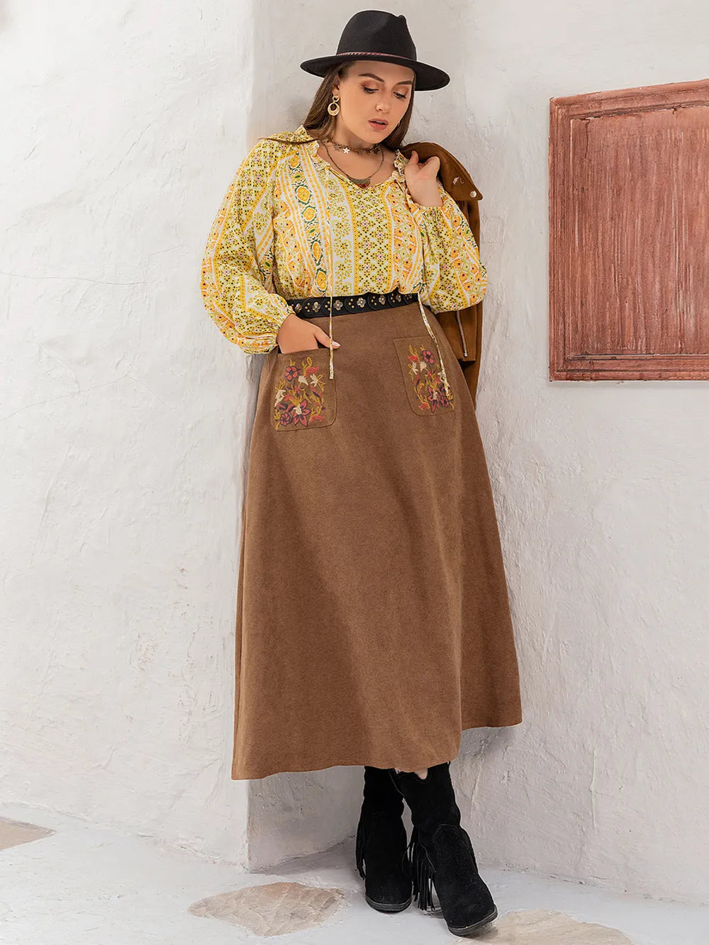Plus Size Embroidered Pocketed High Waist Skirt - Premium  from Trendsi - Just $42.99! Shop now at Handbags Specialist Headquarter