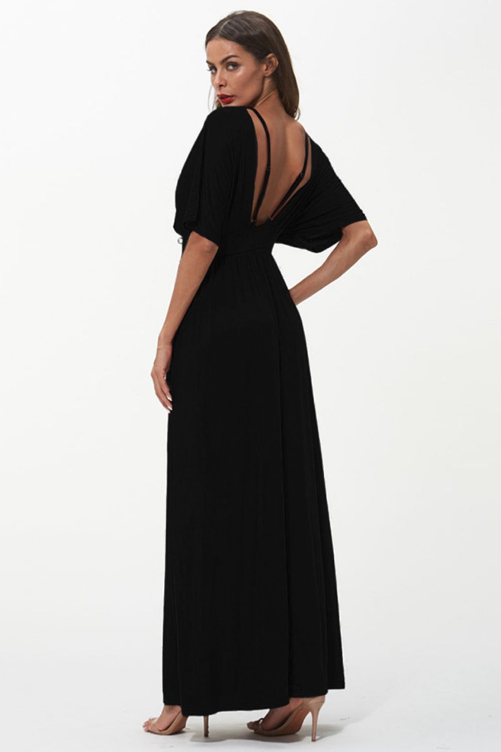 Shiny Strappy Neck Maxi Dress - Premium Maxi Dress from Trendsi - Just $41.99! Shop now at Handbags Specialist Headquarter