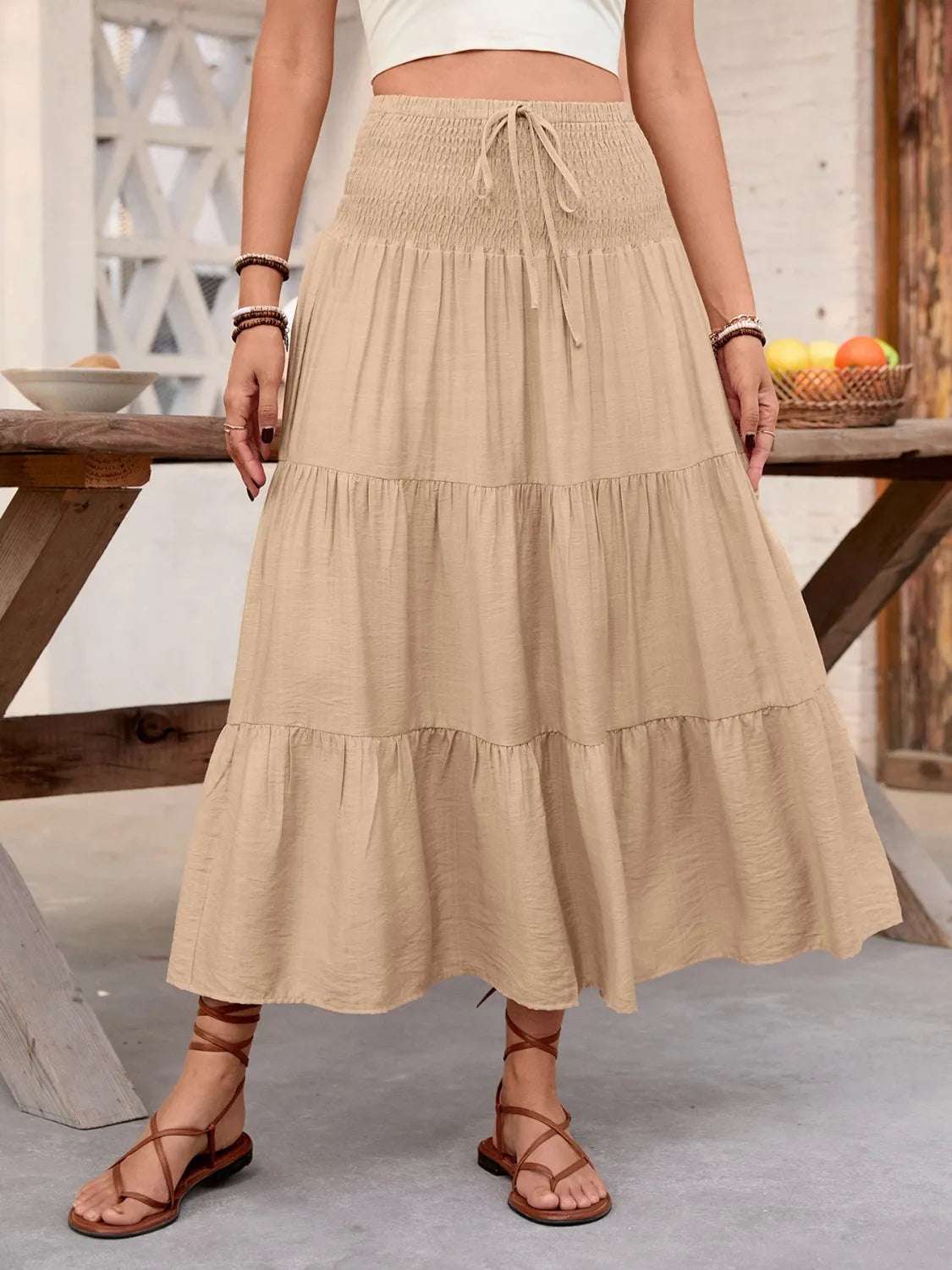 Smocked Tiered Skirt - Premium Skirts from Trendsi - Just $37.99! Shop now at Handbags Specialist Headquarter