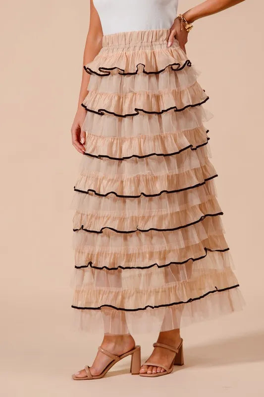 SO ME Layered Ruffled Tulle Maxi Skirt - Premium  from Trendsi - Just $40.99! Shop now at Handbags Specialist Headquarter