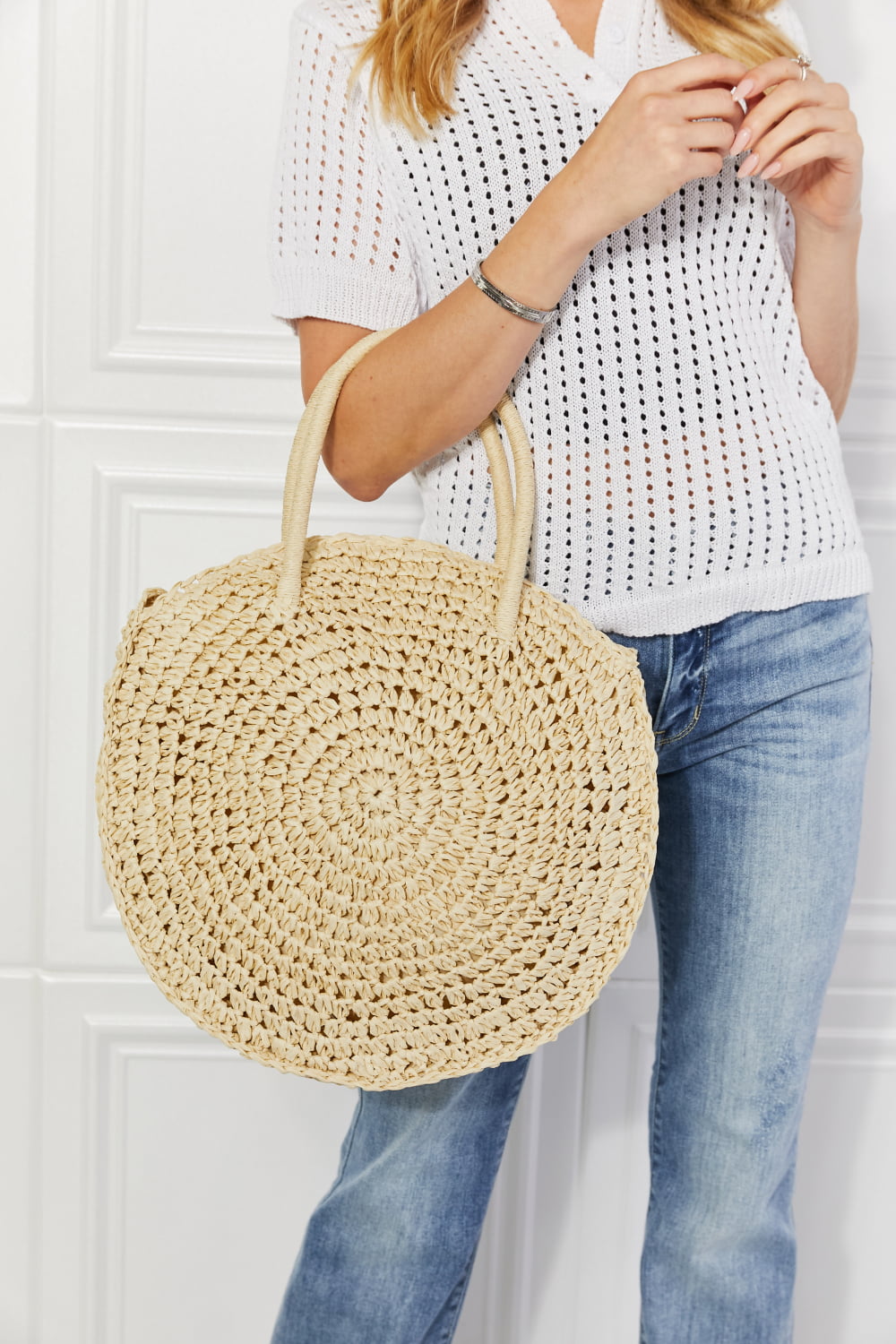 Justin Taylor Beach Date Straw Rattan Handbag in Ivory - Premium handbags from Trendsi - Just $35.99! Shop now at Handbags Specialist Headquarter