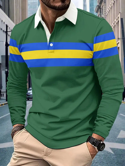 Men's Full Size Collared Contrast Striped Polo Plus Size - Premium Men's Polo shirt from Trendsi - Just $38.99! Shop now at Handbags Specialist Headquarter