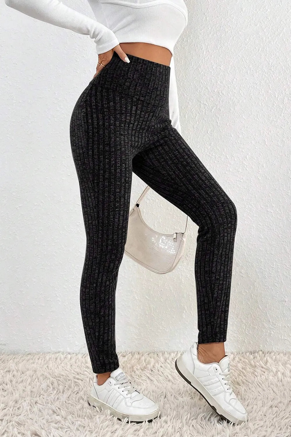 Ribbed High Waist Leggings - Premium Leggings from Trendsi - Just $40.47! Shop now at Handbags Specialist Headquarter