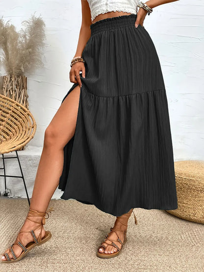 Frill Slit Skirt - Premium Skirts from Trendsi - Just $26.99! Shop now at Handbags Specialist Headquarter