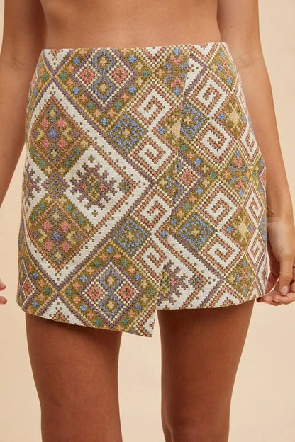 Annie Wear Ethic Woven Jacquard Wrap Mini Skirt - Premium Skirts from Trendsi - Just $40.99! Shop now at Handbags Specialist Headquarter