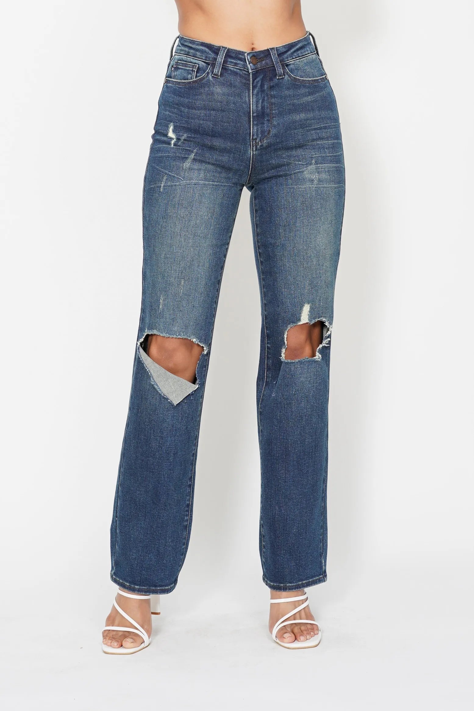 Judy Blue Full Size Hw Ripped Knee Dad Jeans Plus Size - Premium Women / Jeans & Denim from Trendsi - Just $67.99! Shop now at Handbags Specialist Headquarter