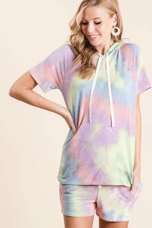 BiBi Tie Dye French Terry Hoodie Top and Bottom Set - Premium  from Trendsi - Just $19.99! Shop now at Handbags Specialist Headquarter