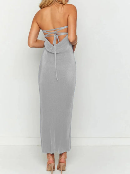Lace-Up Back Tube Maxi Dress - Premium Maxi Dress from Trendsi - Just $29.99! Shop now at Handbags Specialist Headquarter