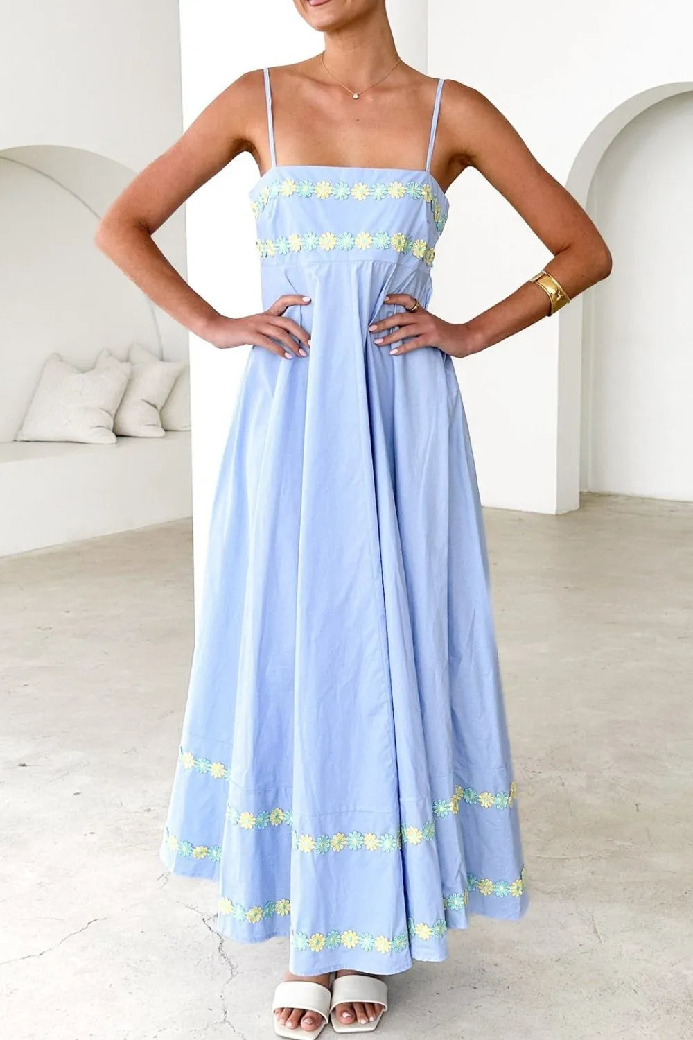 Floral Embroidered Spaghetti Strap Maxi Dress - Premium Maxi Dress from Trendsi - Just $47.99! Shop now at Handbags Specialist Headquarter