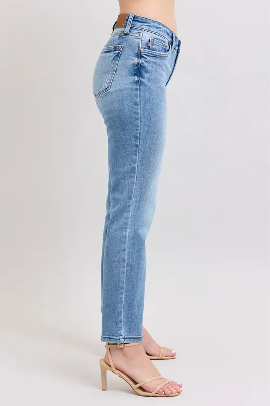 Judy Blue Full Size Mid Rise Vintage Wash Slim Jeans with Cell Phone Pocket Plus Size - Premium Women / Jeans & Denim from Trendsi - Just $60.99! Shop now at Handbags Specialist Headquarter