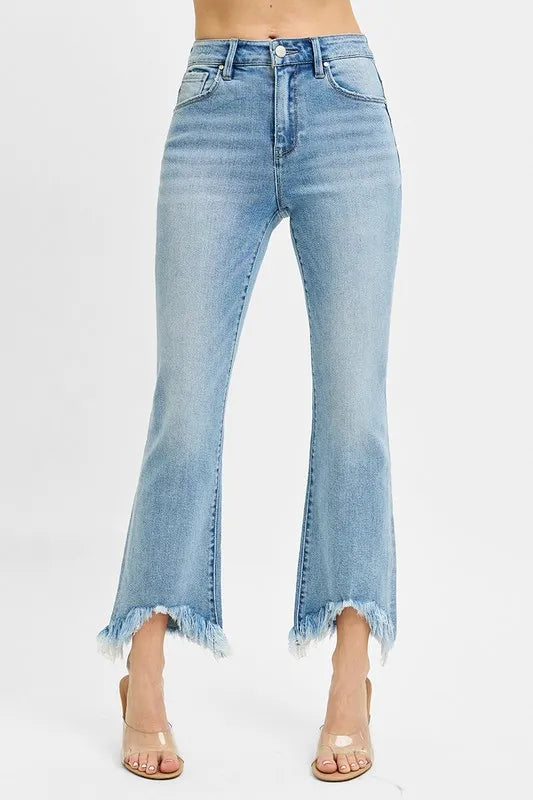 RISEN Full Size High Rise Crop Bootcut Fray Hem Jeans Plus Size - Premium Women / Jeans & Denim from Trendsi - Just $57.99! Shop now at Handbags Specialist Headquarter