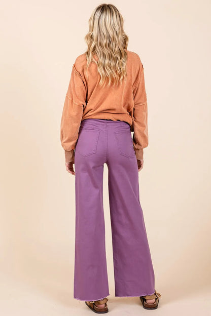 Mittoshop Twill High Waisted Button Fly Wide Leg Pants - Premium Women Pants from Trendsi - Just $56.99! Shop now at Handbags Specialist Headquarter
