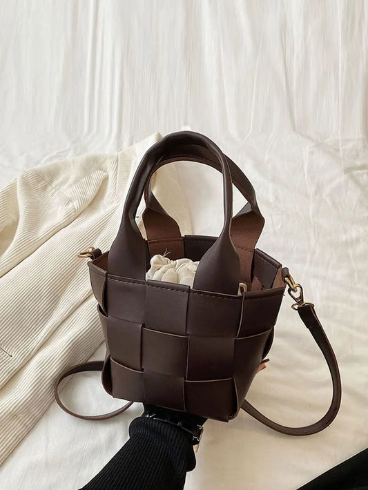 PU Leather Braided Bucket Bag - Premium Tote Bag from Trendsi - Just $33.99! Shop now at Handbags Specialist Headquarter
