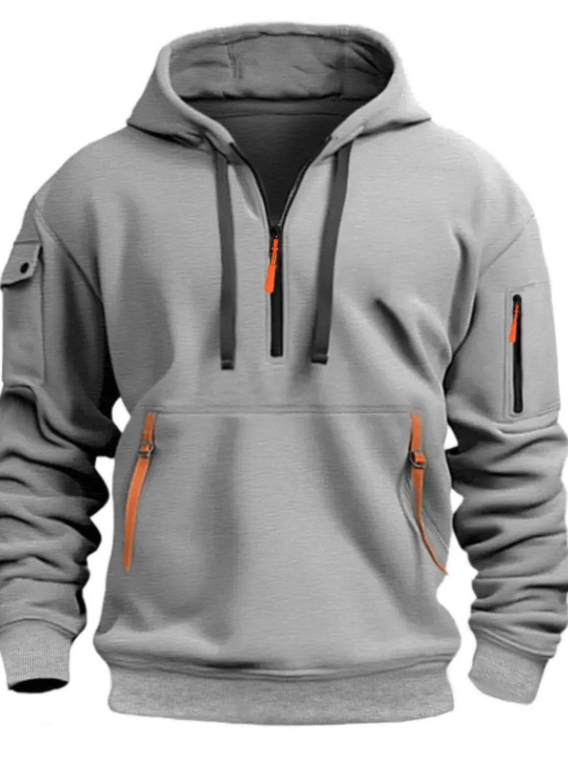 Men's Full Size Half Zip Drawstring Hoodie Plus Size - Premium Men's Sweatshirts from Trendsi - Just $33.20! Shop now at Handbags Specialist Headquarter