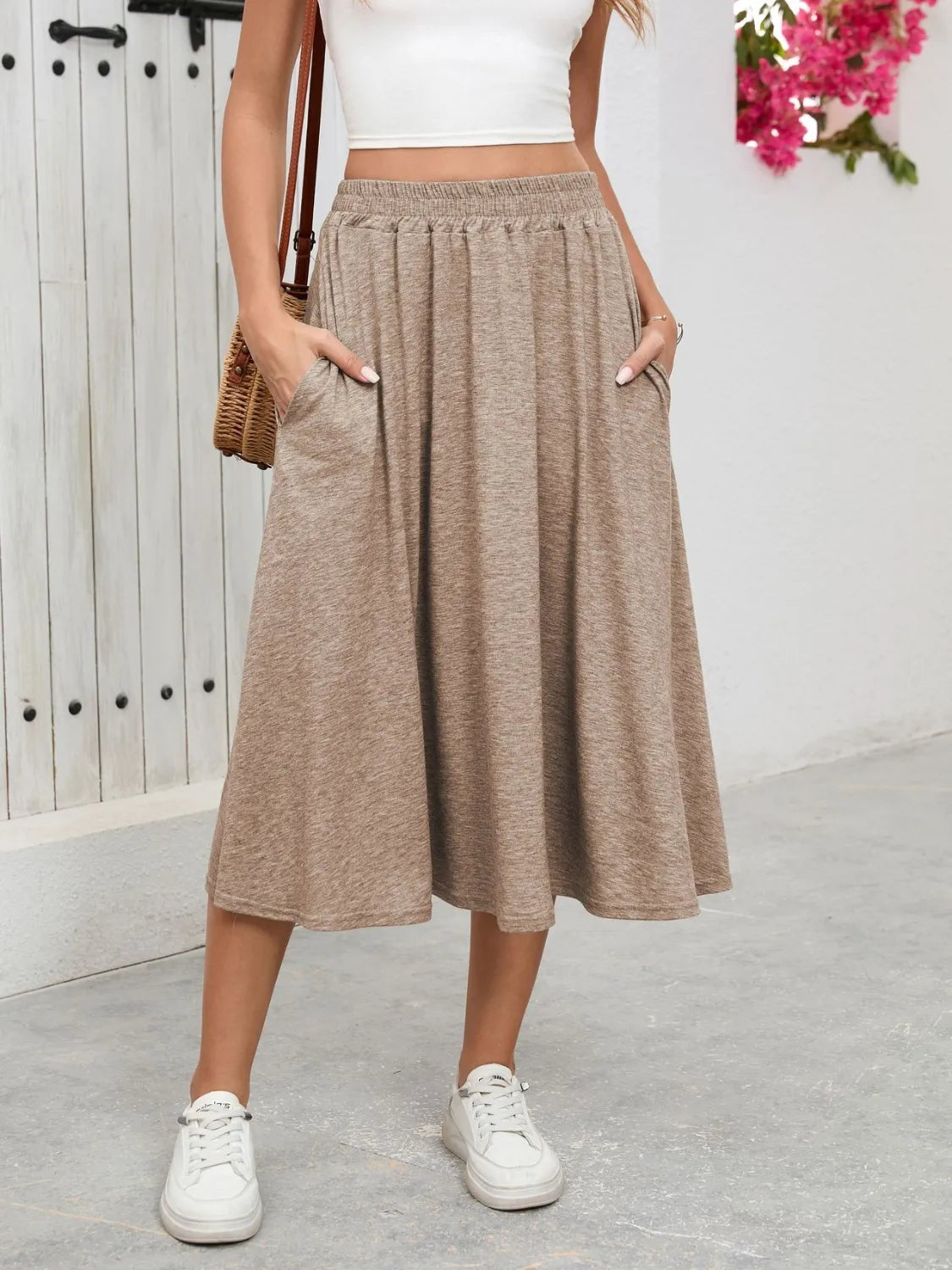 Elastic Waist Skirt With Pockets - Premium Skirts from Trendsi - Just $23.99! Shop now at Handbags Specialist Headquarter