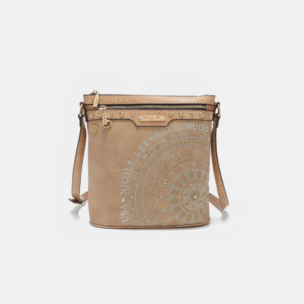 Nicole Lee USA Metallic Stitching Embroidery Inlaid Rhinestone Crossbody Bag - Premium Wallet from Trendsi - Just $58.99! Shop now at Handbags Specialist Headquarter