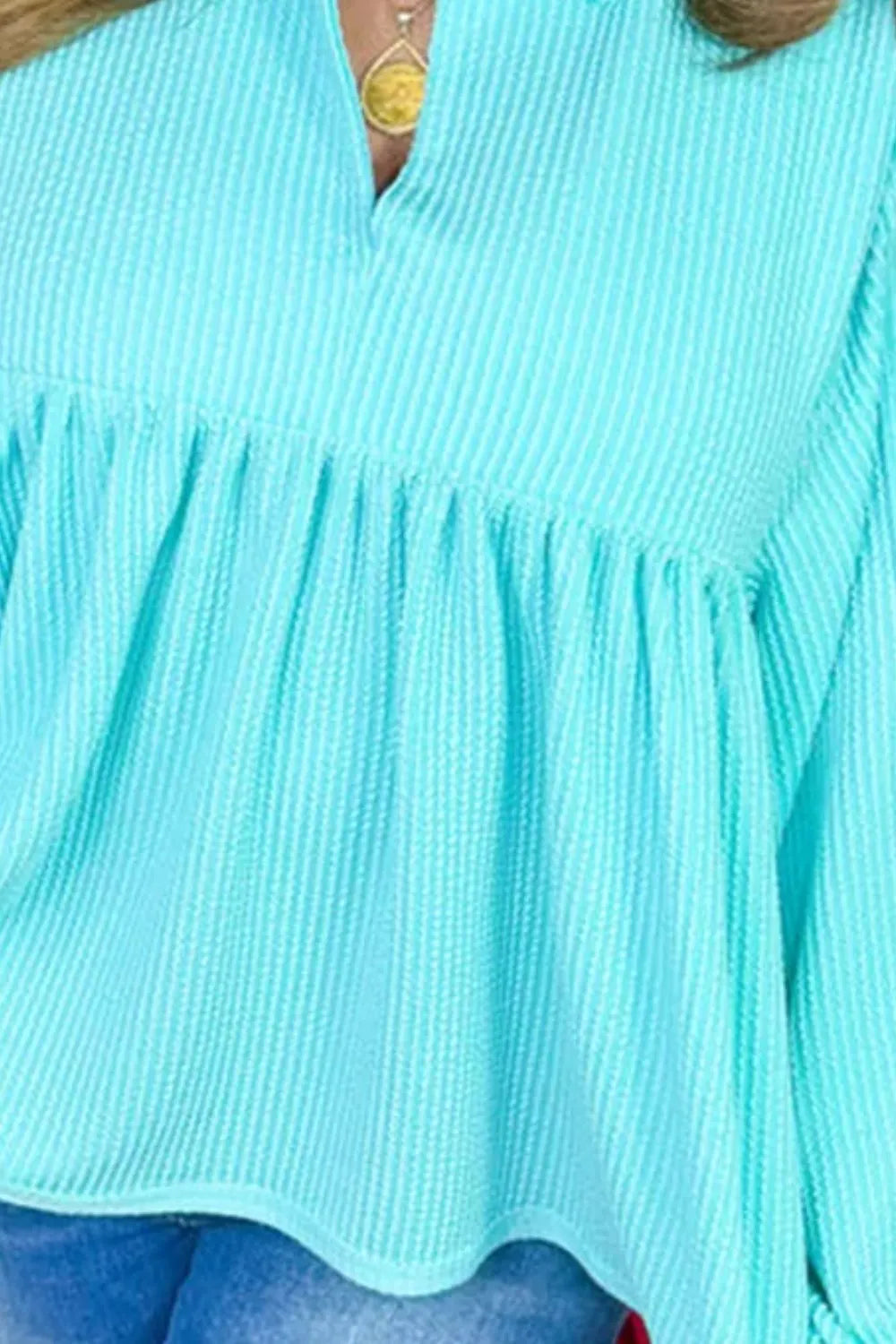 Plus Size Textured Peplum Long Sleeve Blouse - Premium Plus Size Shirts from Trendsi - Just $45.60! Shop now at Handbags Specialist Headquarter