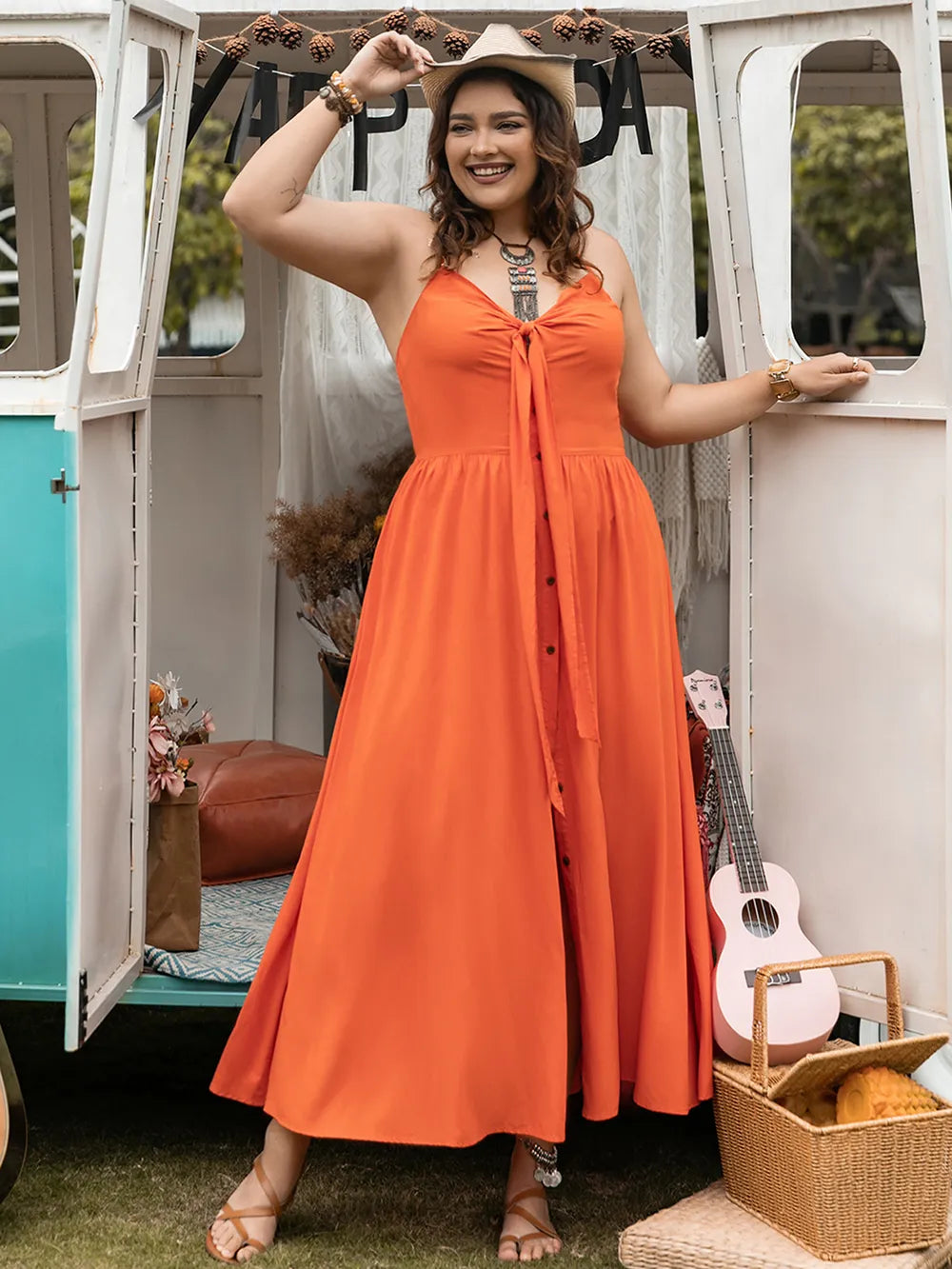 Plus Size Halter Neck Midi Dress - Premium Dresses from Trendsi - Just $37.99! Shop now at Handbags Specialist Headquarter