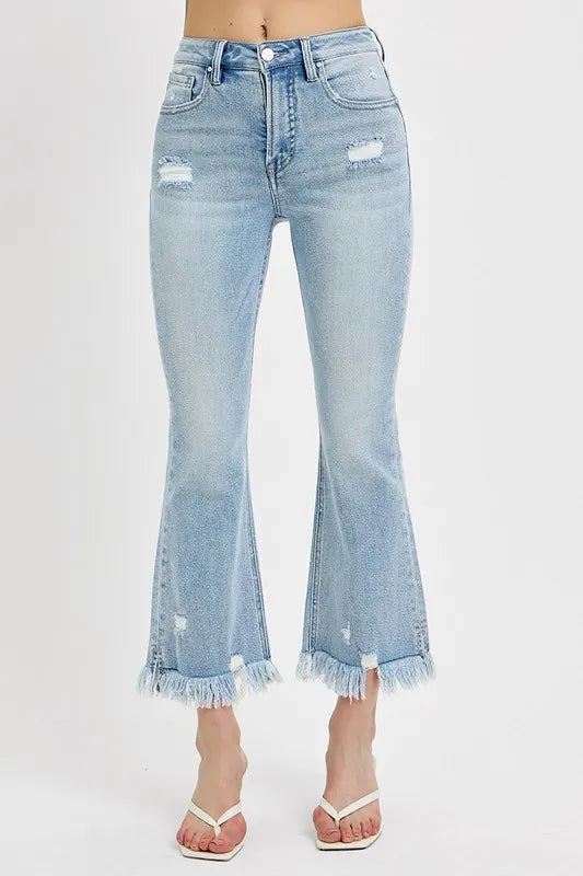 RISEN Full Size Raw Hem Distressed Cropped Flare Jeans Plus Size - Premium Women / Jeans & Denim from Trendsi - Just $53.99! Shop now at Handbags Specialist Headquarter