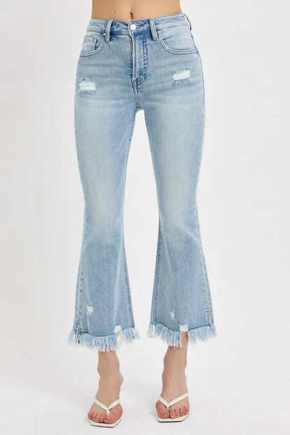 RISEN Full Size Raw Hem Distressed Cropped Flare Jeans Plus Size - Premium Women / Jeans & Denim from Trendsi - Just $53.99! Shop now at Handbags Specialist Headquarter
