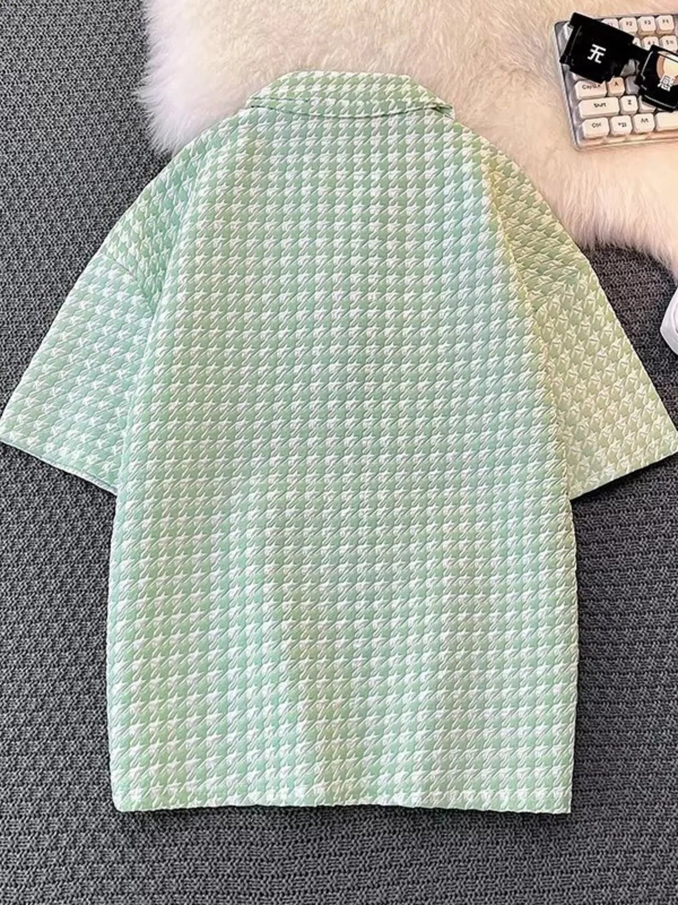 Men's Plus Size Houndstooth Pattern Short Sleeve Polo Shirt - Premium Men's Polo shirt from Trendsi - Just $22.99! Shop now at Handbags Specialist Headquarter