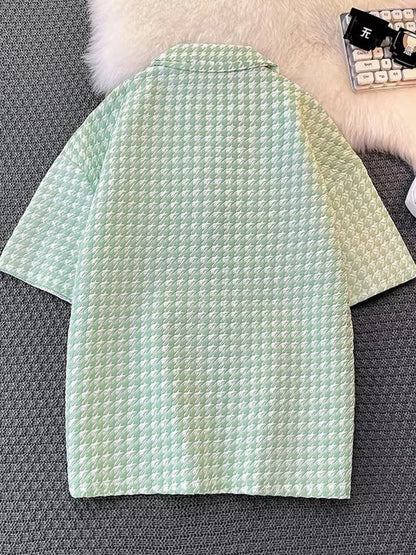 Men's Plus Size Houndstooth Pattern Short Sleeve Polo Shirt - Premium Men's Polo shirt from Trendsi - Just $22.99! Shop now at Handbags Specialist Headquarter