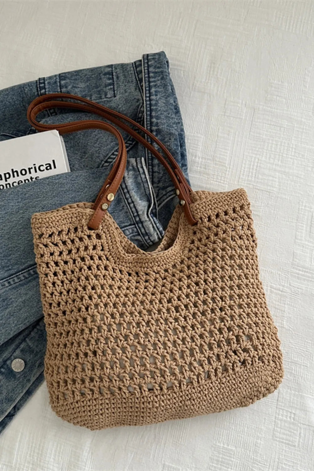Openwork Woven Tote Bag - Premium Tote Bag from Trendsi - Just $39.99! Shop now at Handbags Specialist Headquarter