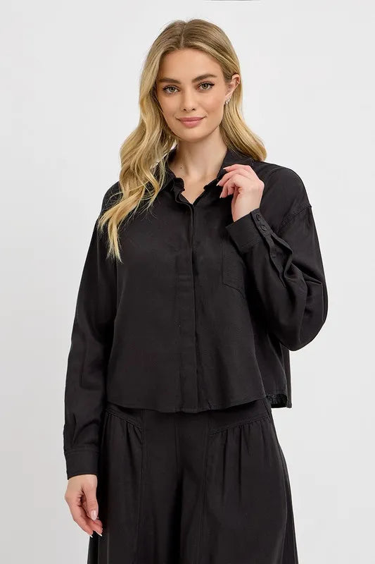 RISEN Button Down Long Sleeve Shirt - Premium Women's Down Shirt Tops from Trendsi - Just $45.72! Shop now at Handbags Specialist Headquarter