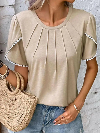 Full Size Round Neck Petal Sleeve Blouse Plus Size.