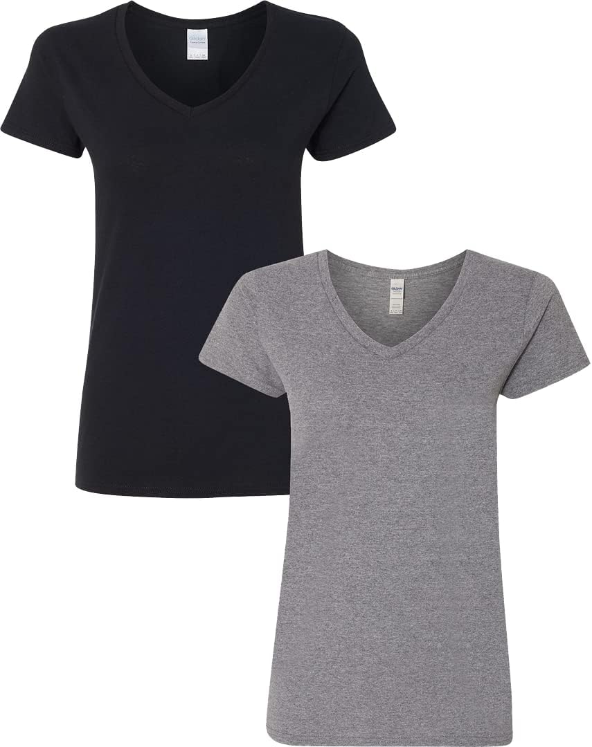 Gildan V - Neck Cotton Tee Duo for Women - Handbags Specialist Headquarter