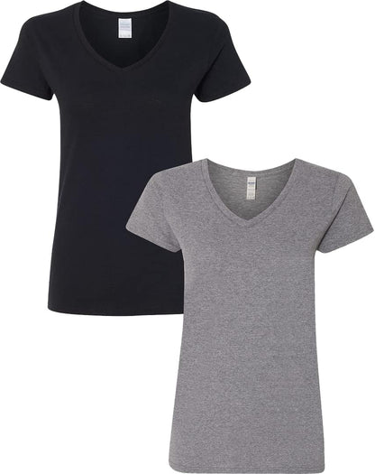 Gildan V - Neck Cotton Tee Duo for Women - Handbags Specialist Headquarter