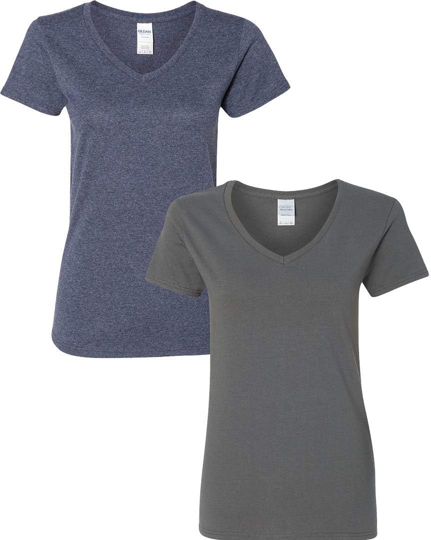 Gildan V - Neck Cotton Tee Duo for Women - Handbags Specialist Headquarter