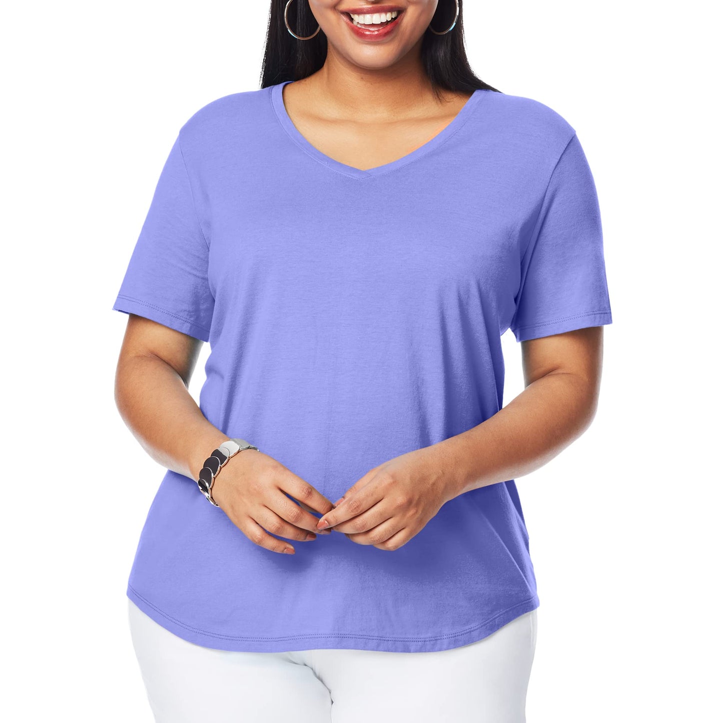 Hanes Plus Size V - Neck Cotton Tee for Women - Handbags Specialist Headquarter